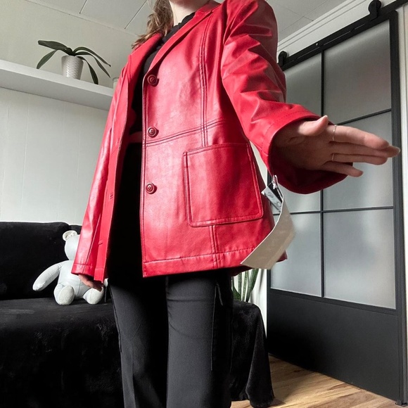 NWT Vintage 90s Sequence Button-Up Red Leather Blazer - Picture 6 of 7